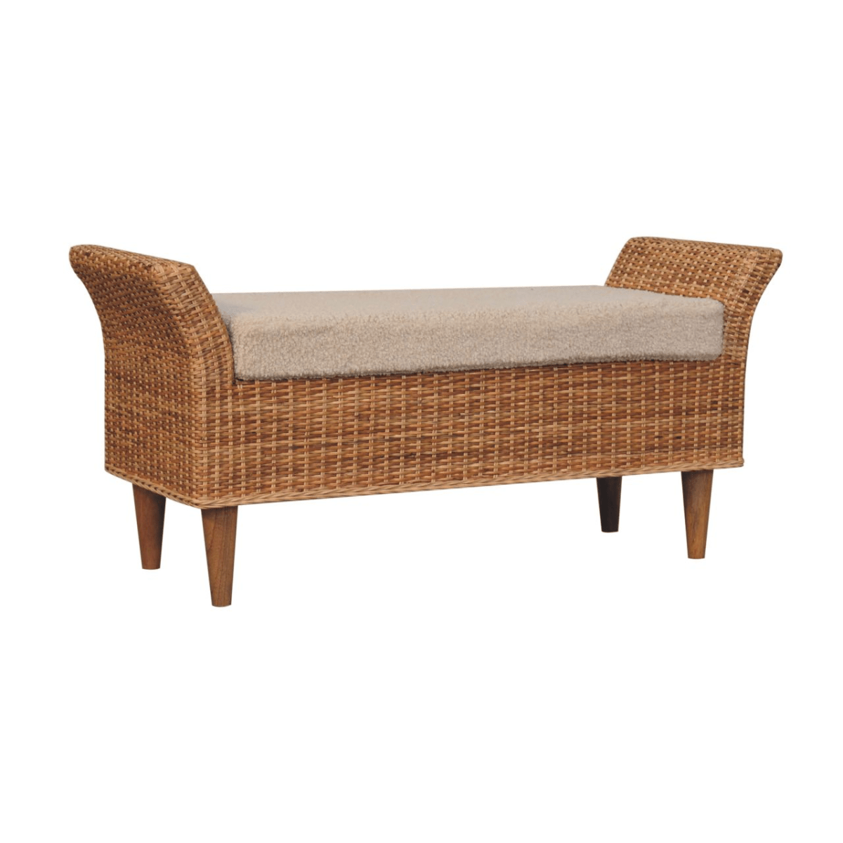 Artisan Furniture Solid Wood Upholstered Riviera Woven Bench, Cream & Beige | Luxury Home Accessories | Heulog Glow