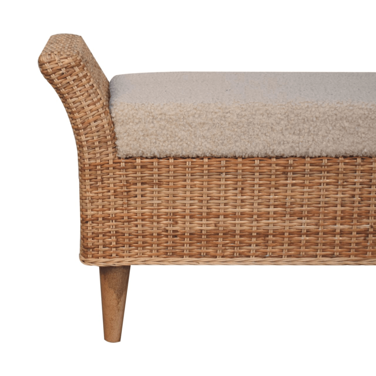 Artisan Furniture Solid Wood Upholstered Riviera Woven Bench, Cream & Beige | Luxury Home Accessories | Heulog Glow