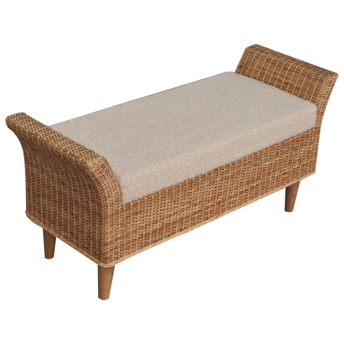 Artisan Furniture Solid Wood Upholstered Riviera Woven Bench, Cream & Beige | Luxury Home Accessories | Heulog Glow