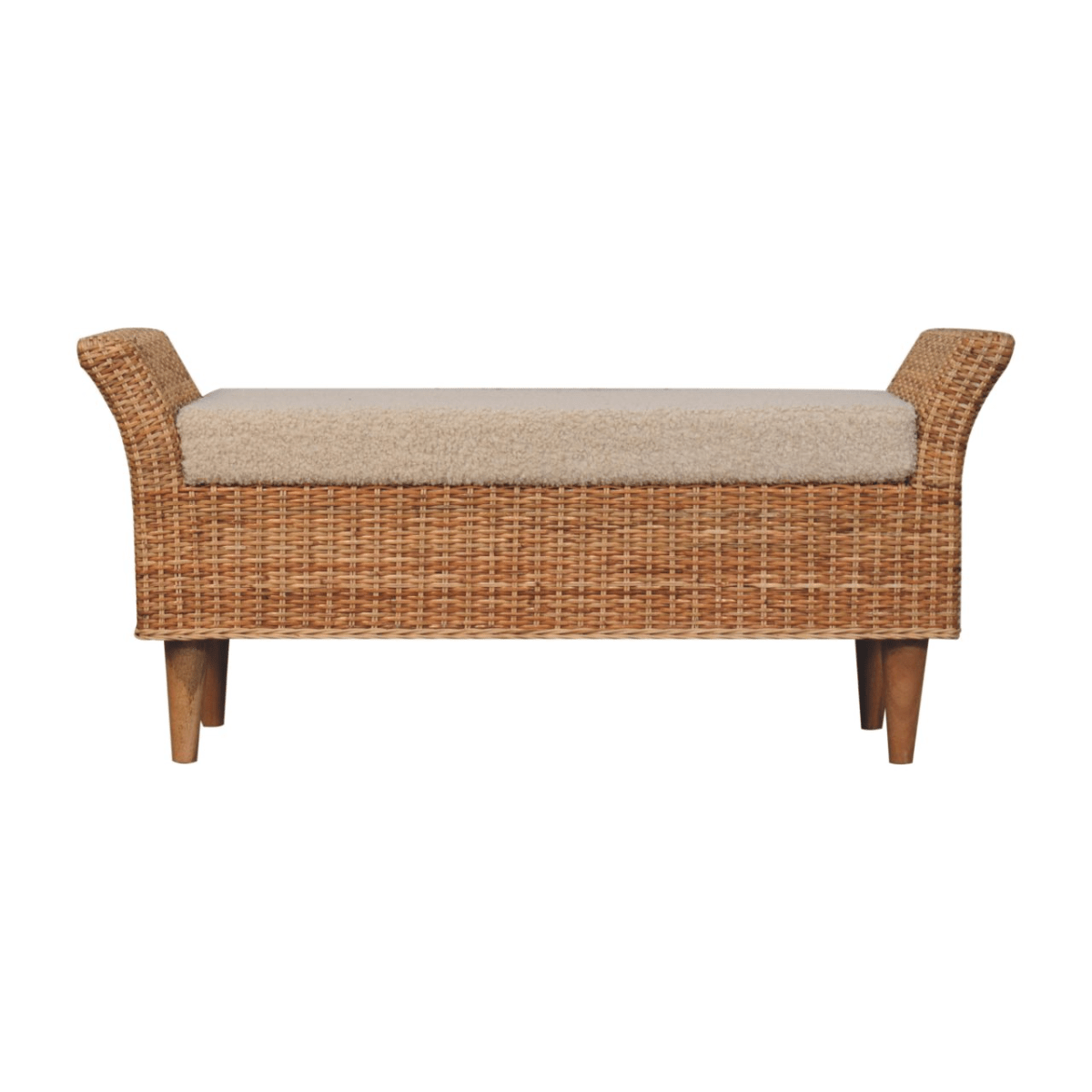Artisan Furniture Solid Wood Upholstered Riviera Woven Bench, Cream & Beige | Luxury Home Accessories | Heulog Glow