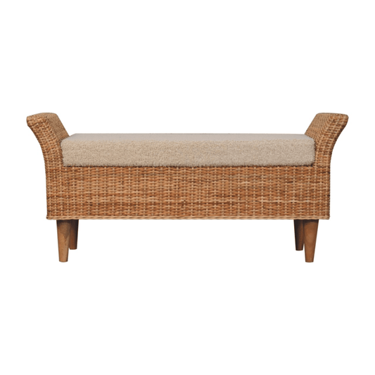 Artisan Furniture Solid Wood Upholstered Riviera Woven Bench, Cream & Beige | Luxury Home Accessories | Heulog Glow