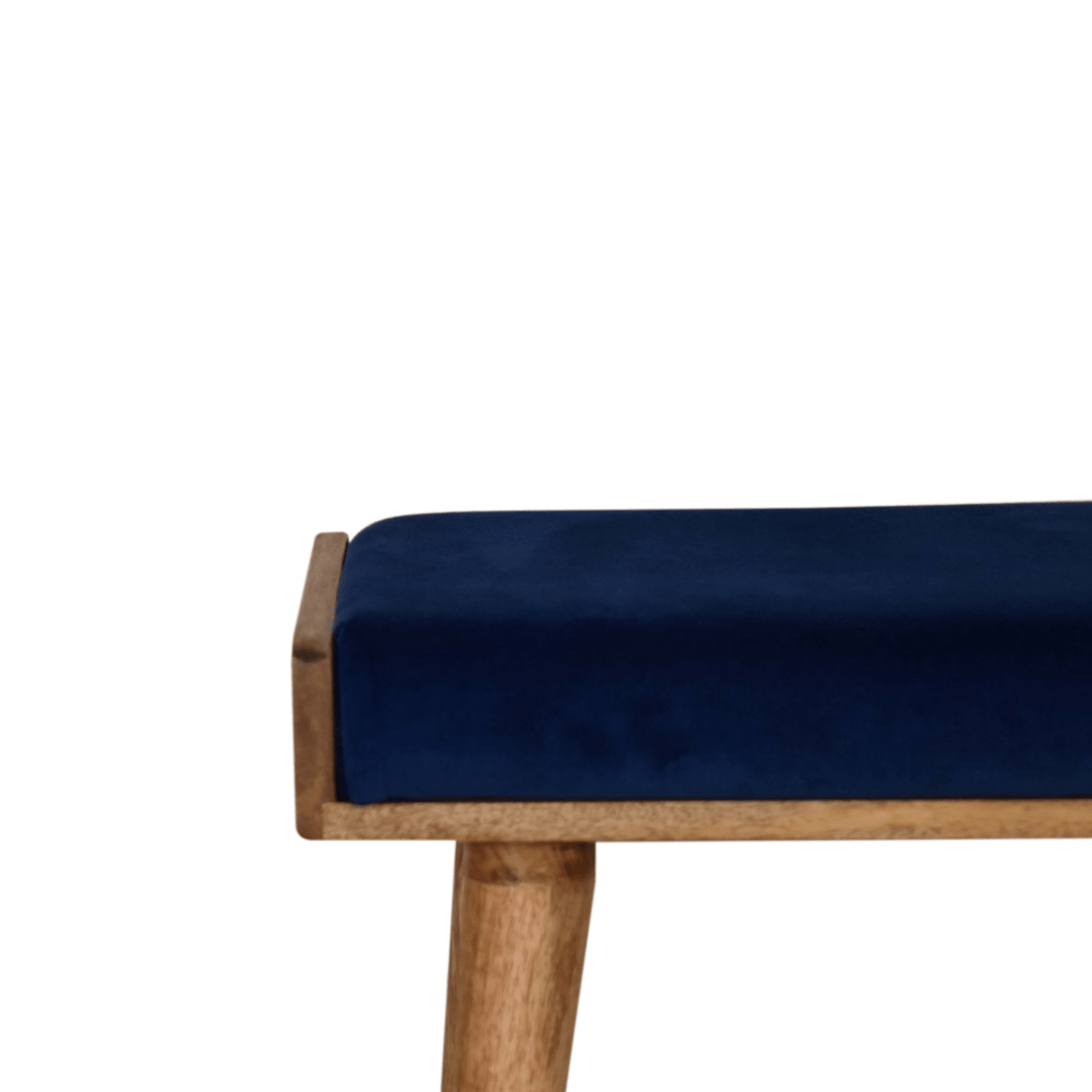 Artisan Furniture Solid Wood Upholstered Royal Blue Velvet Tray Footstool, Beige | Luxury Home Accessories | Heulog Glow