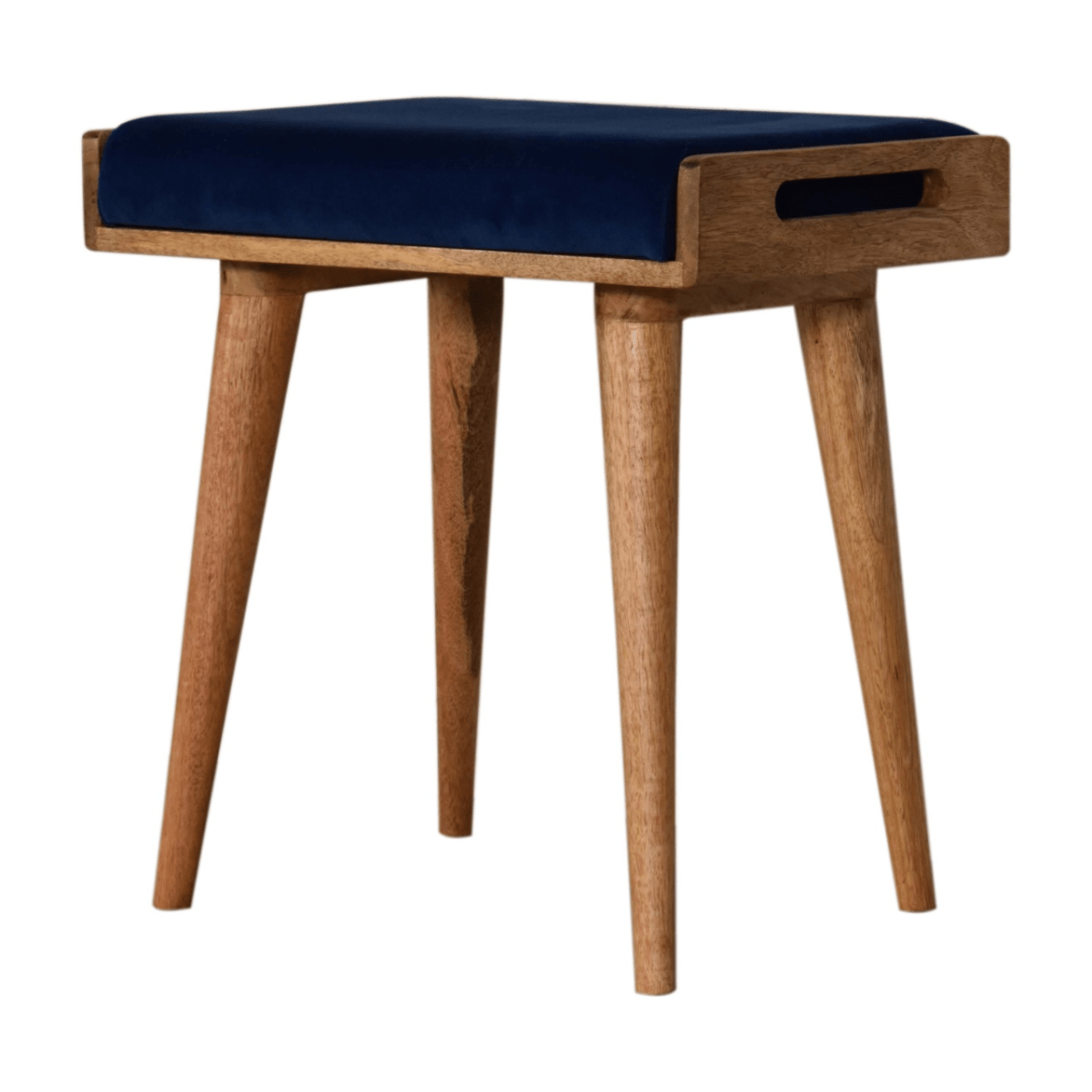 Artisan Furniture Solid Wood Upholstered Royal Blue Velvet Tray Footstool, Beige | Luxury Home Accessories | Heulog Glow