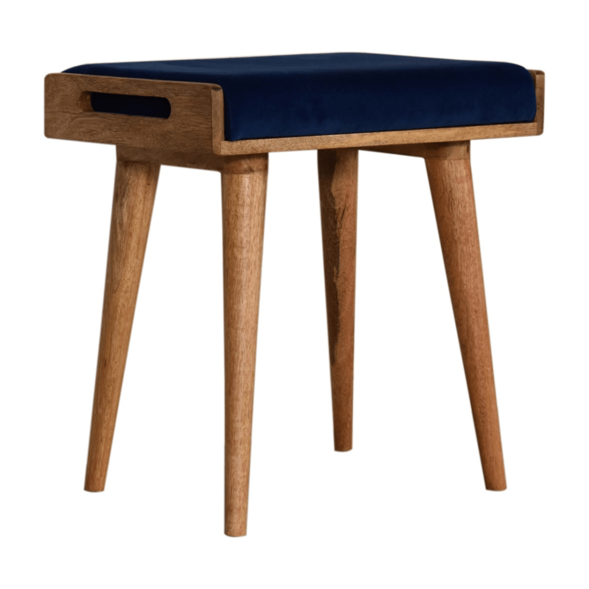 Artisan Furniture Solid Wood Upholstered Royal Blue Velvet Tray Footstool, Beige | Luxury Home Accessories | Heulog Glow