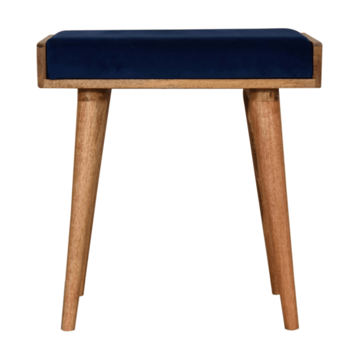 Artisan Furniture Solid Wood Upholstered Royal Blue Velvet Tray Footstool, Beige | Luxury Home Accessories | Heulog Glow