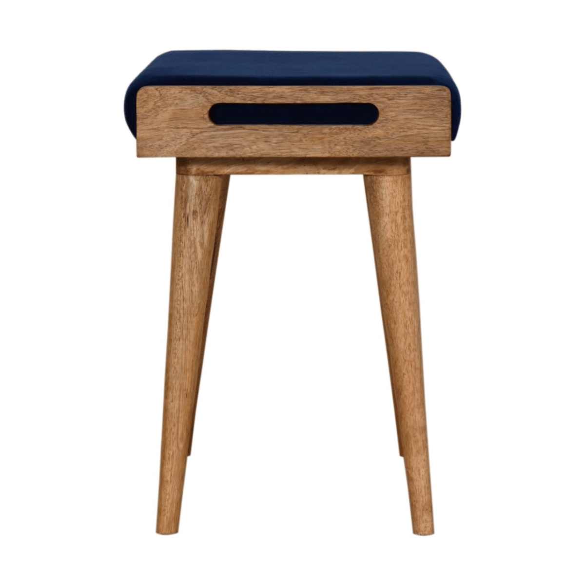 Artisan Furniture Solid Wood Upholstered Royal Blue Velvet Tray Footstool, Beige | Luxury Home Accessories | Heulog Glow
