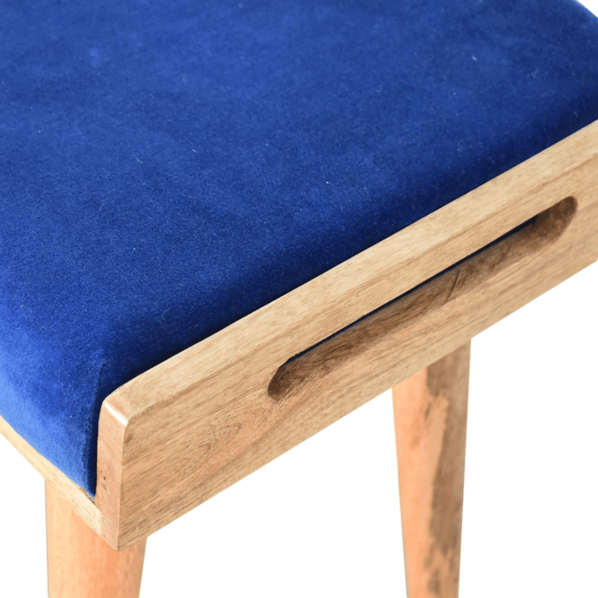 Artisan Furniture Solid Wood Upholstered Royal Blue Velvet Tray Footstool, Beige | Luxury Home Accessories | Heulog Glow