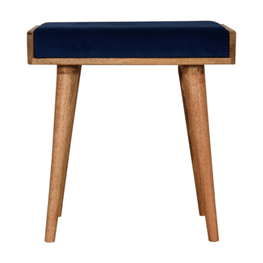 Artisan Furniture Solid Wood Upholstered Royal Blue Velvet Tray Footstool, Beige | Luxury Home Accessories | Heulog Glow