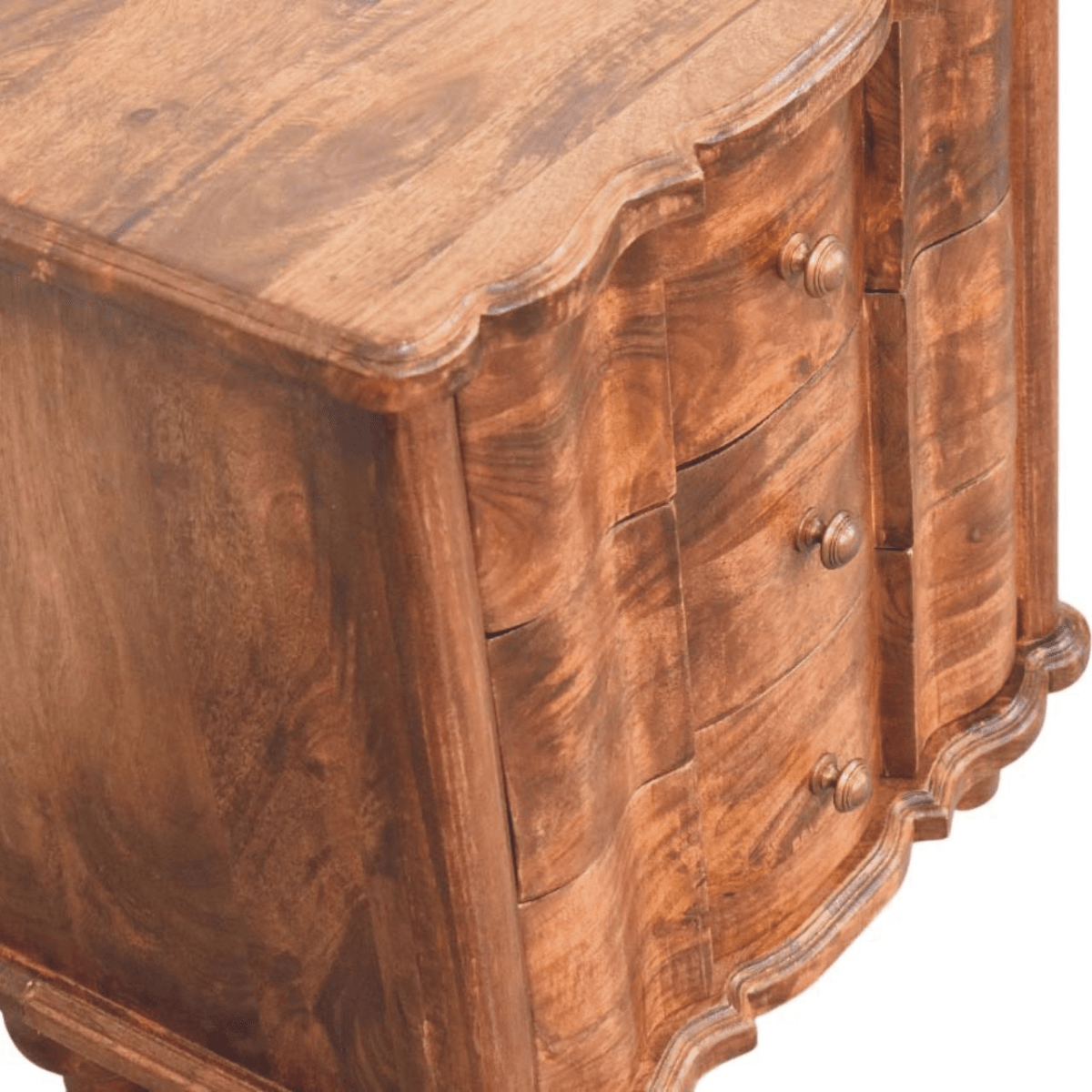Artisan Furniture Solid Wood Valencia Bedside, 3 Drawers, Brown | Luxury Home Accessories | Heulog Glow
