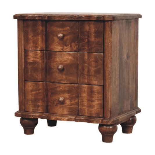 Artisan Furniture Solid Wood Valencia Bedside, 3 Drawers, Brown | Luxury Home Accessories | Heulog Glow