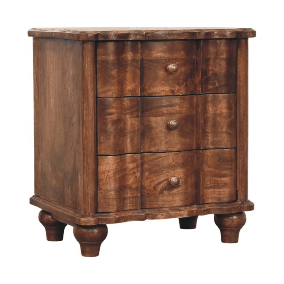 Artisan Furniture Solid Wood Valencia Bedside, 3 Drawers, Brown | Luxury Home Accessories | Heulog Glow
