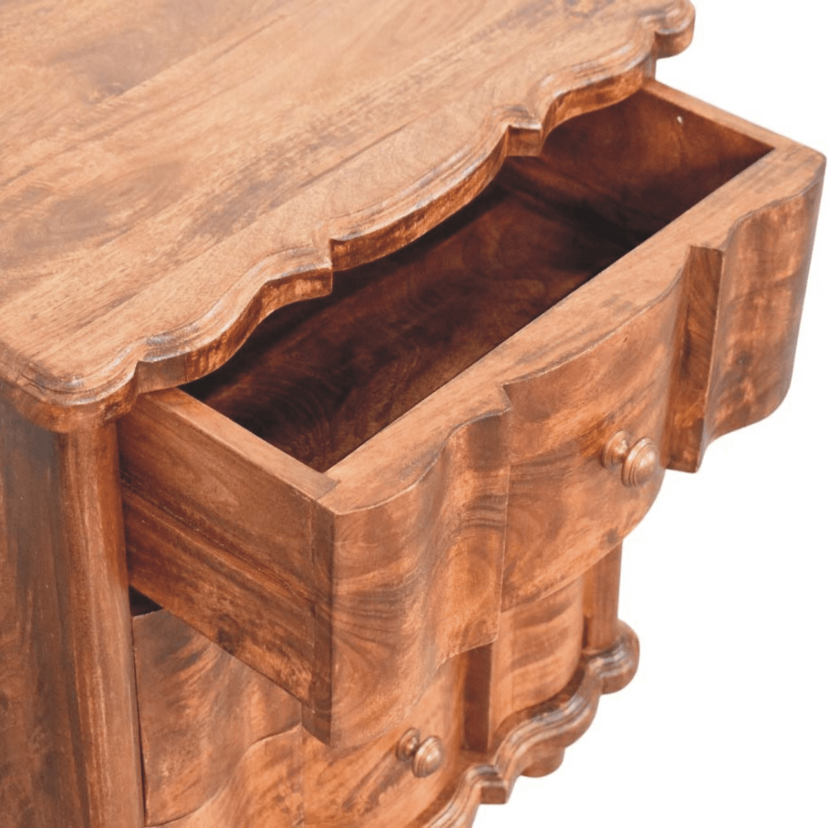 Artisan Furniture Solid Wood Valencia Bedside, 3 Drawers, Brown | Luxury Home Accessories | Heulog Glow