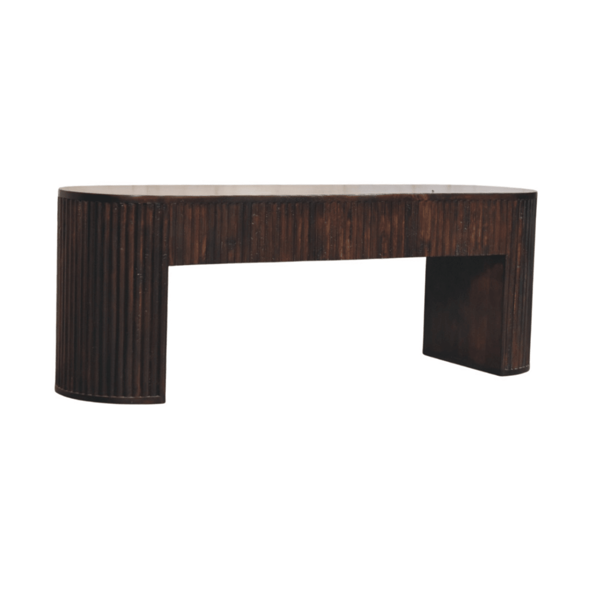 Artisan Furniture Solid Wood Velvet Mocha Fluted Bench, Dark Brown | Luxury Home Accessories | Heulog Glow