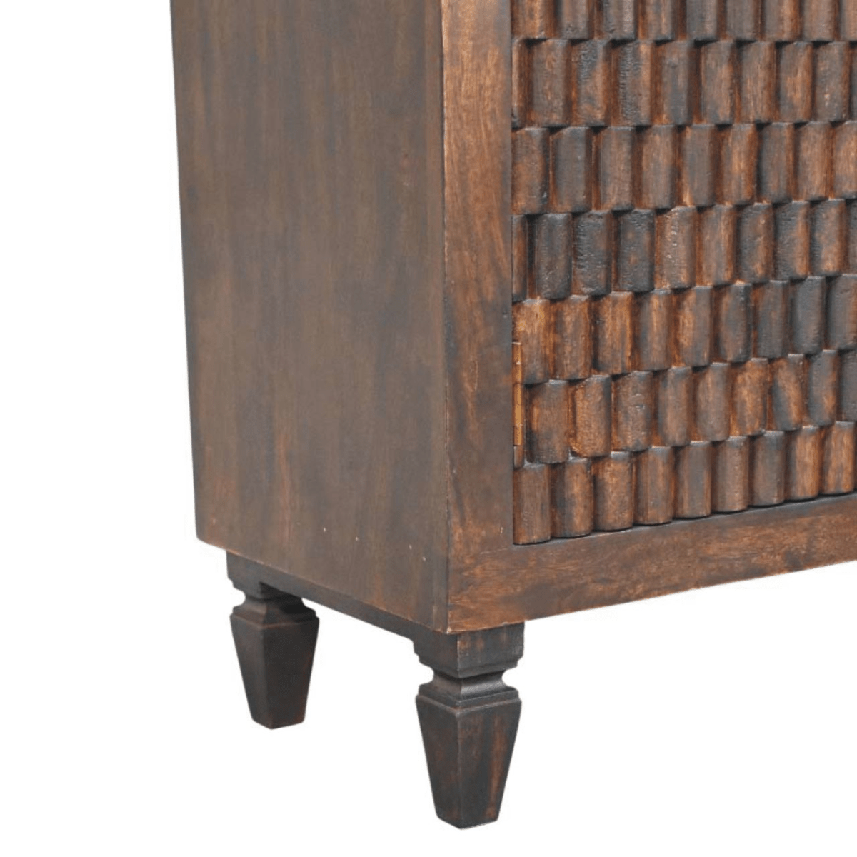 Artisan Furniture Solid Wood Vesta Textured Cabinet, 2 Doors, 2 Shelves, Dark Brown | Luxury Home Accessories | Heulog Glow