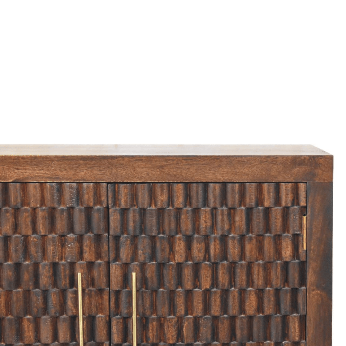 Artisan Furniture Solid Wood Vesta Textured Cabinet, 2 Doors, 2 Shelves, Dark Brown | Luxury Home Accessories | Heulog Glow