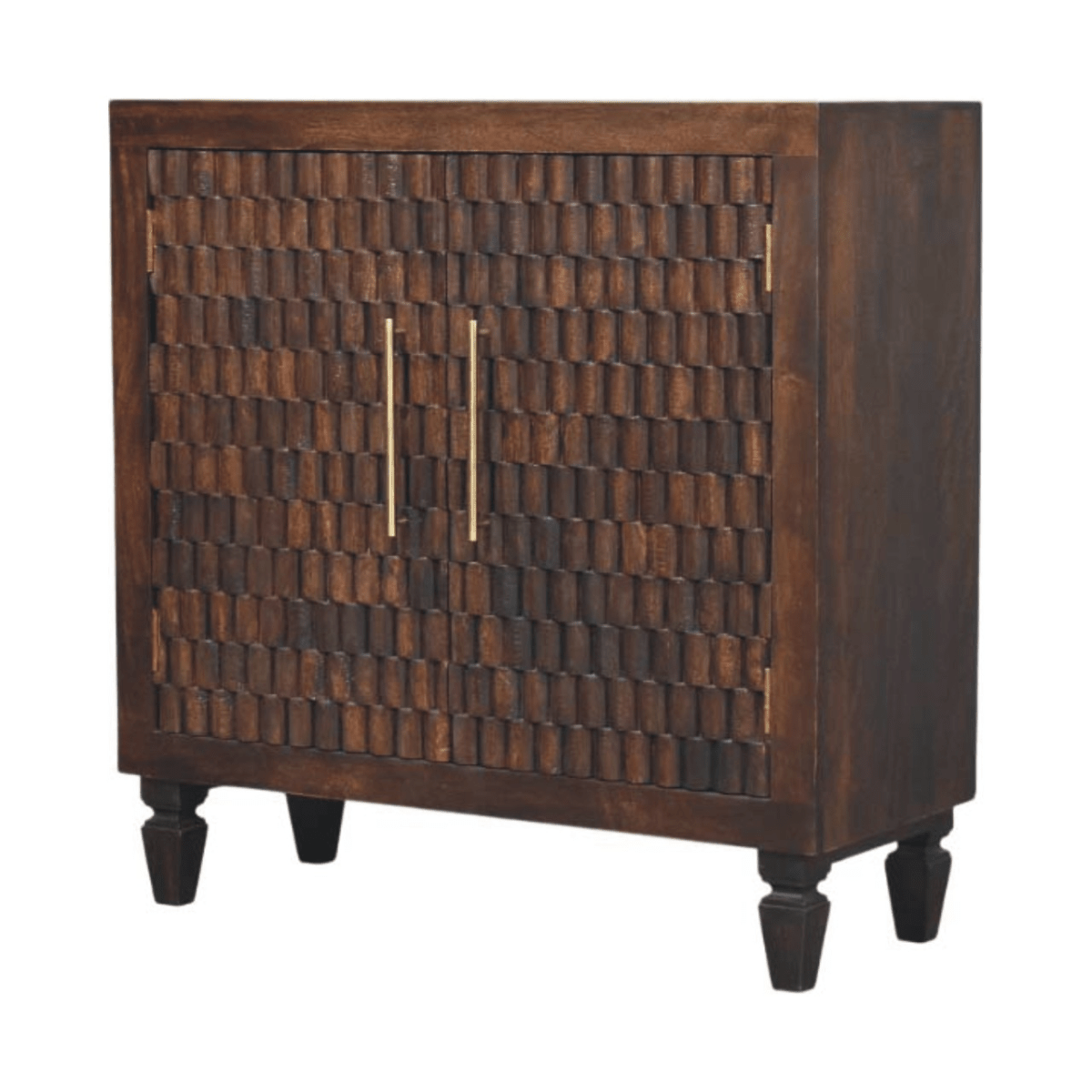 Artisan Furniture Solid Wood Vesta Textured Cabinet, 2 Doors, 2 Shelves, Dark Brown | Luxury Home Accessories | Heulog Glow