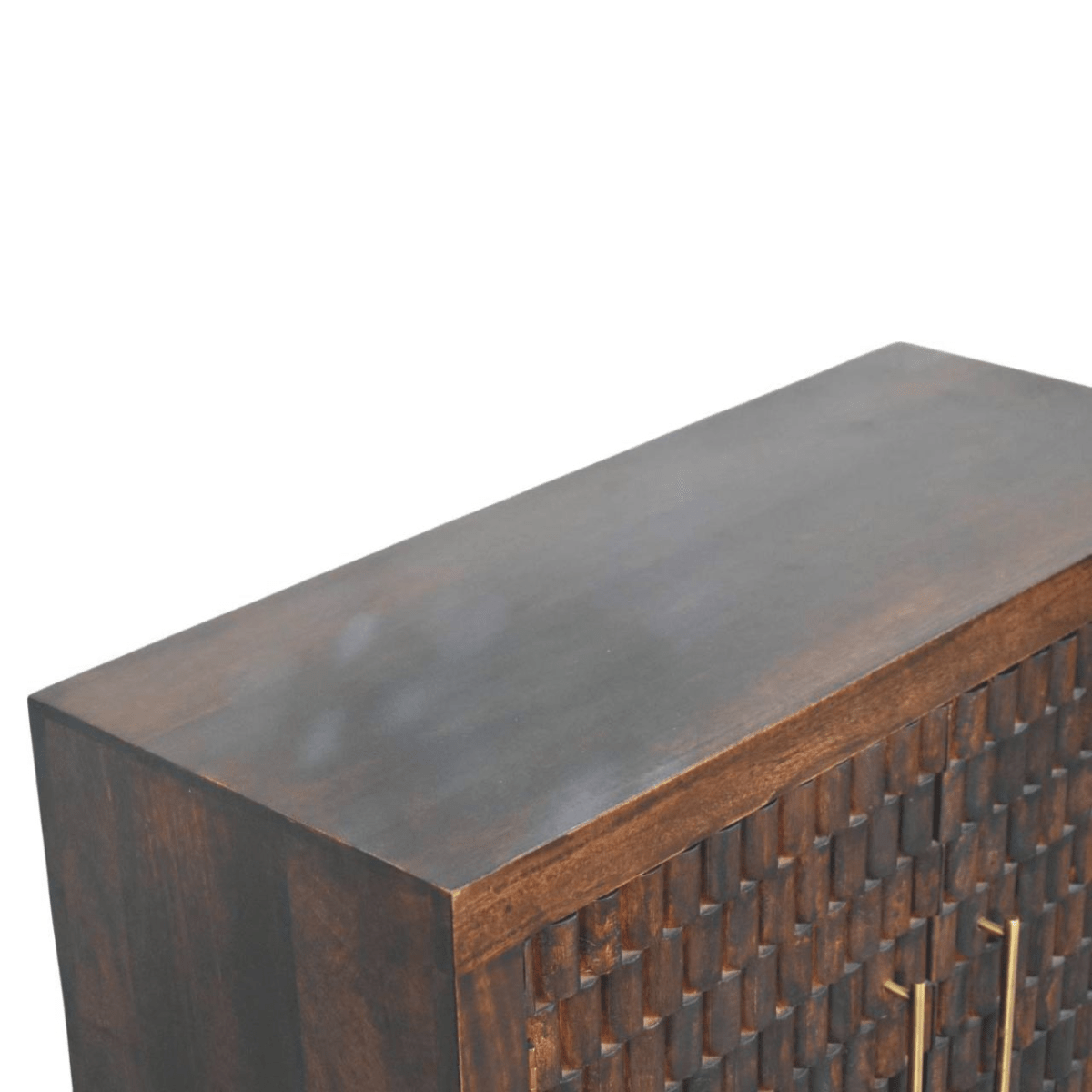 Artisan Furniture Solid Wood Vesta Textured Cabinet, 2 Doors, 2 Shelves, Dark Brown | Luxury Home Accessories | Heulog Glow