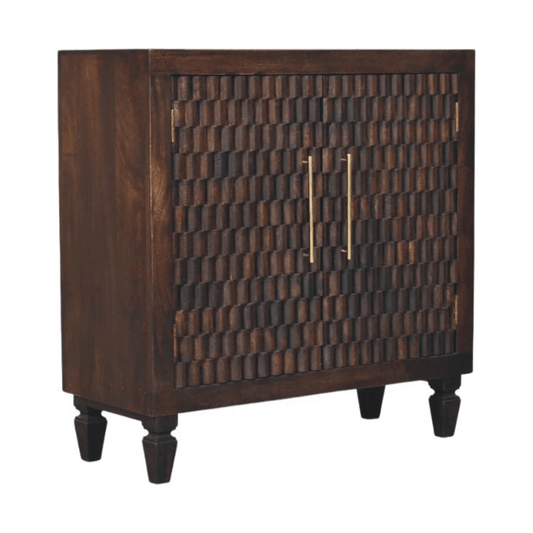 Artisan Furniture Solid Wood Vesta Textured Cabinet, 2 Doors, 2 Shelves, Dark Brown | Luxury Home Accessories | Heulog Glow