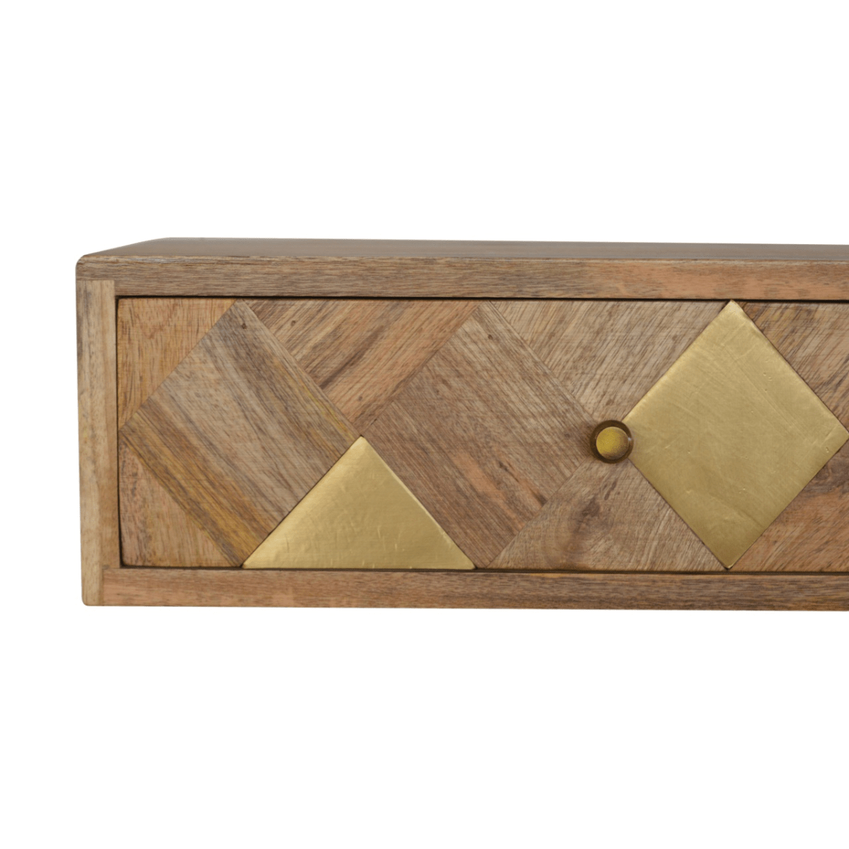 Artisan Furniture Solid Wood Wall Mounted Brass Inlay Bedside | Luxury Home Accessories | Heulog Glow