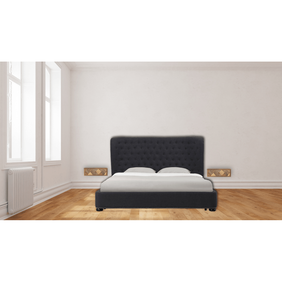 Artisan Furniture Solid Wood Wall Mounted Brass Inlay Bedside | Luxury Home Accessories | Heulog Glow