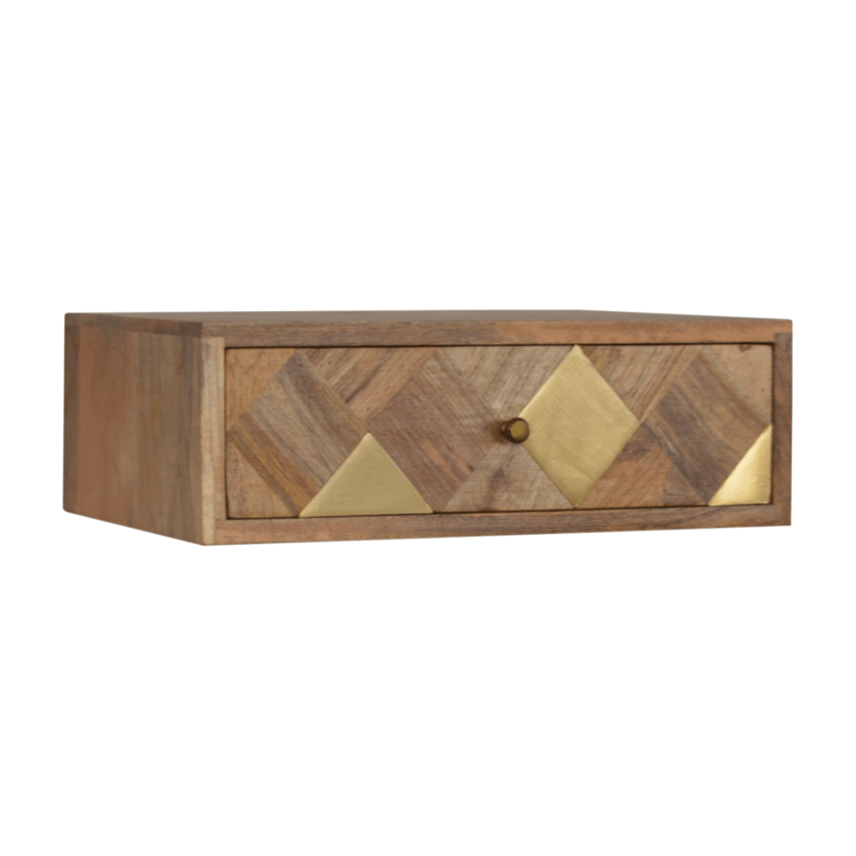 Artisan Furniture Solid Wood Wall Mounted Brass Inlay Bedside | Luxury Home Accessories | Heulog Glow
