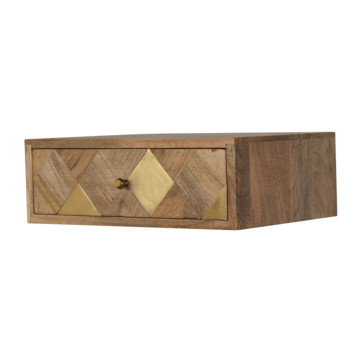 Artisan Furniture Solid Wood Wall Mounted Brass Inlay Bedside | Luxury Home Accessories | Heulog Glow