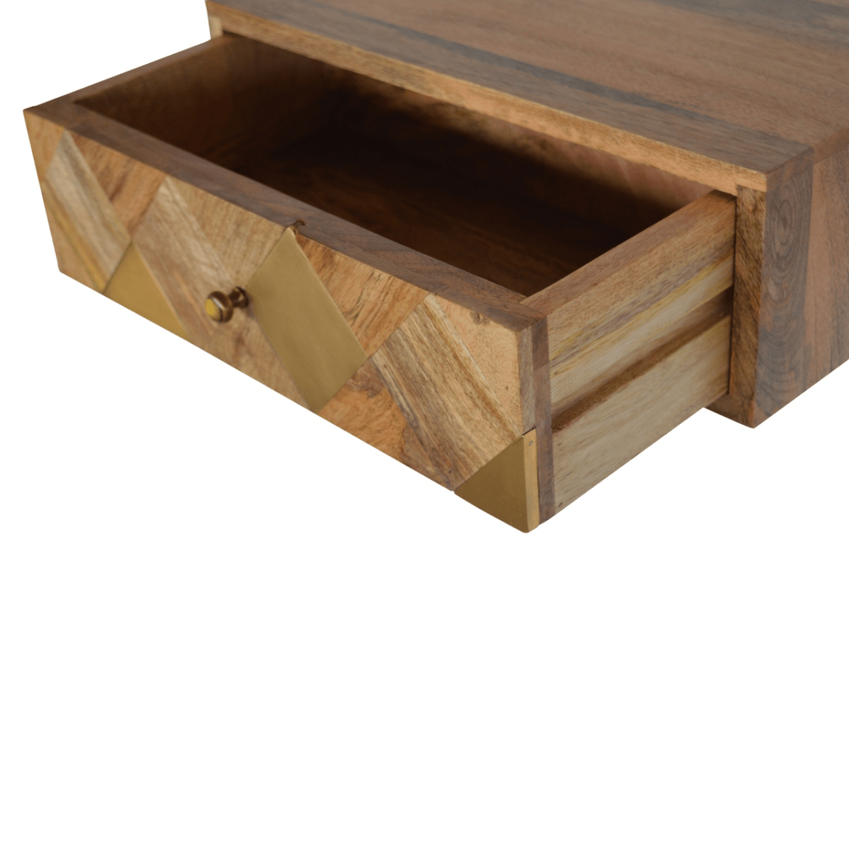 Artisan Furniture Solid Wood Wall Mounted Brass Inlay Bedside | Luxury Home Accessories | Heulog Glow