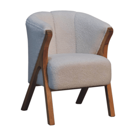 Artisan Furniture Solid Wood White Boucle Minimalistic Chair | Luxury Home Accessories | Heulog Glow