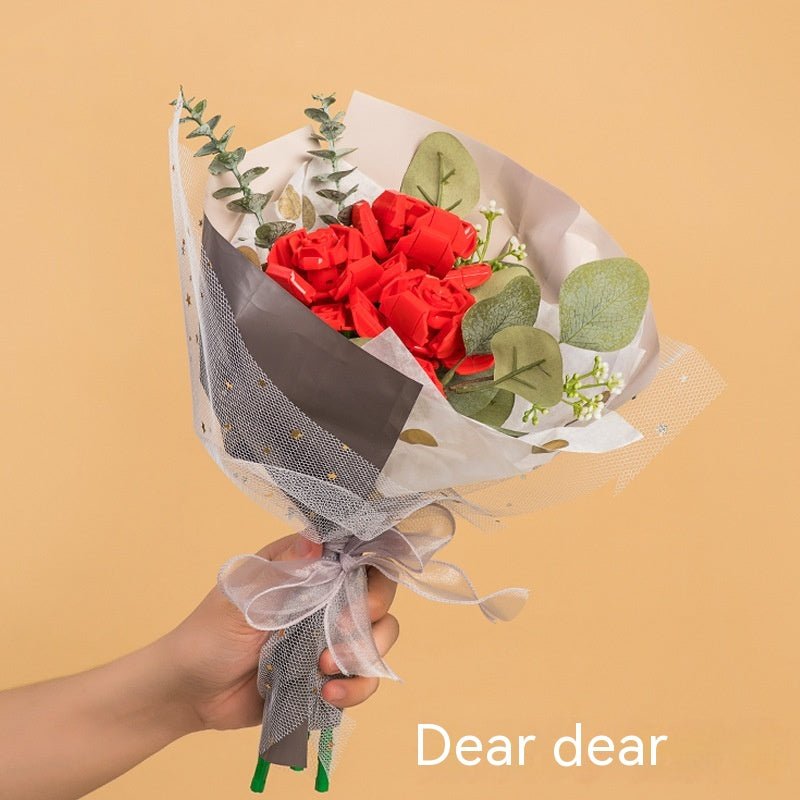 Assembled Building Blocks Flower Rose Holding Valentine's Day Gift | Luxury Home Accessories | Heulog Glow