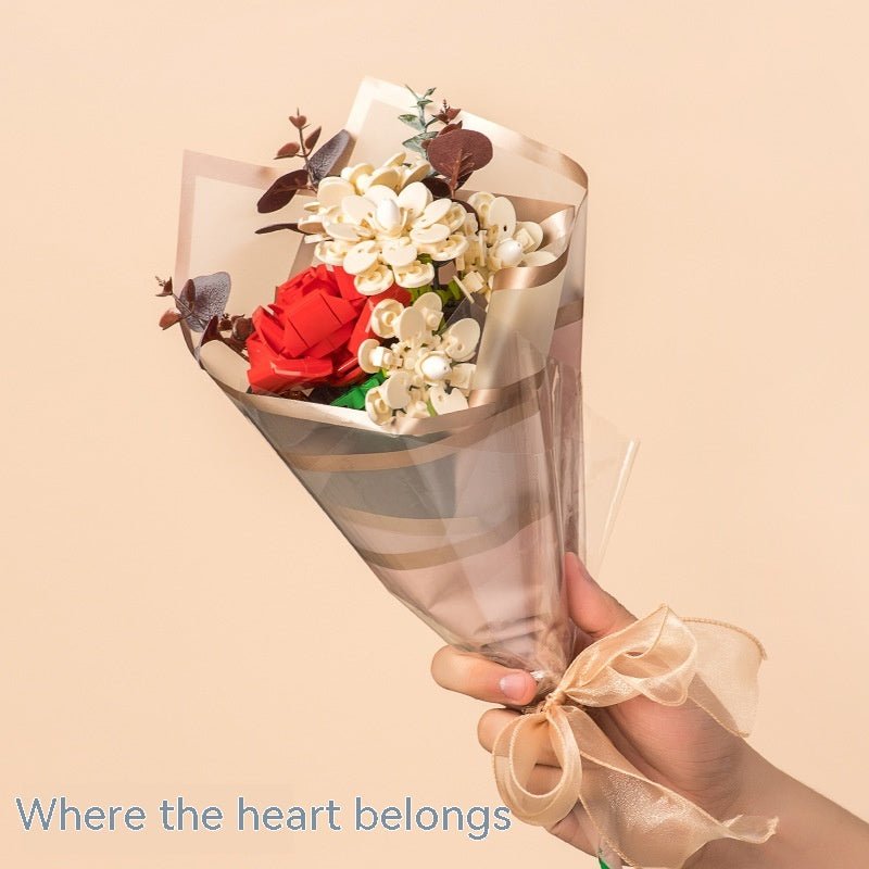 Assembled Building Blocks Flower Rose Holding Valentine's Day Gift | Luxury Home Accessories | Heulog Glow