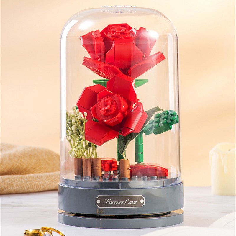 Assembled Building Blocks Flower Rose Holding Valentine's Day Gift | Luxury Home Accessories | Heulog Glow