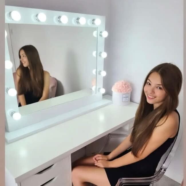 Audrey Hollywood Mirror White 100x80cm | Luxury Home Accessories | Heulog Glow