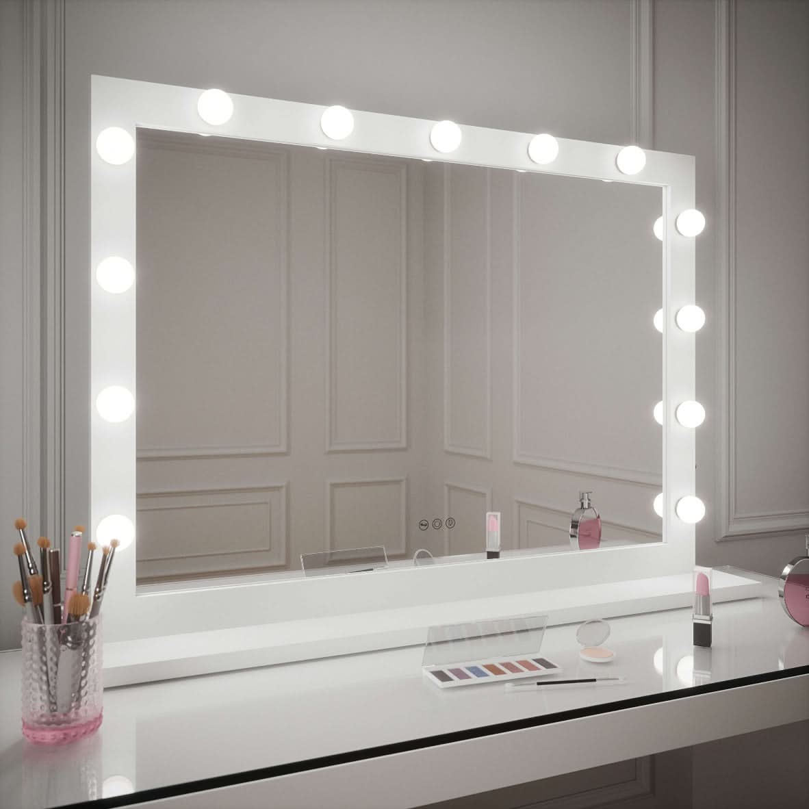 Audrey Hollywood Mirror White 100x80cm | Luxury Home Accessories | Heulog Glow
