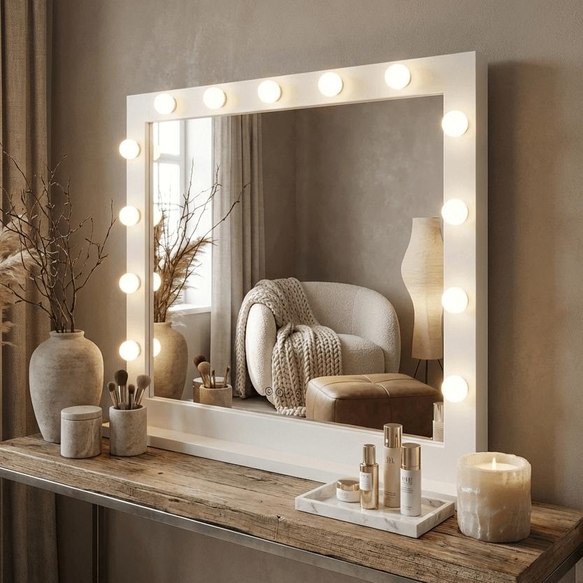 Audrey Hollywood Mirror White 100x80cm | Luxury Home Accessories | Heulog Glow