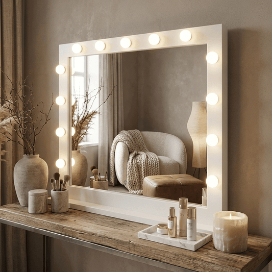 Audrey Hollywood Mirror White 100x80cm | Luxury Home Accessories | Heulog Glow