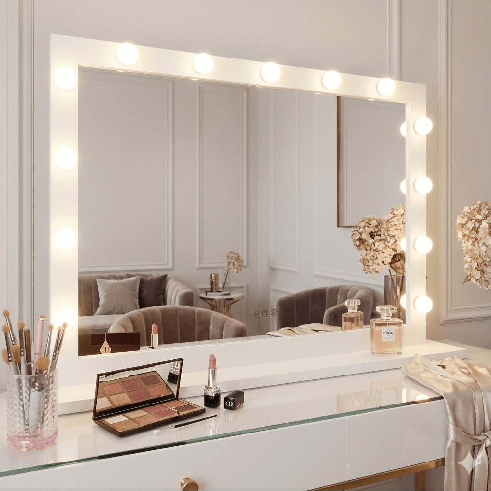 Audrey Hollywood Mirror White 100x80cm | Luxury Home Accessories | Heulog Glow