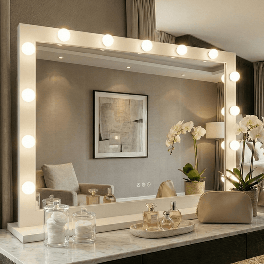 Audrey Hollywood Mirror White 100x80cm | Luxury Home Accessories | Heulog Glow