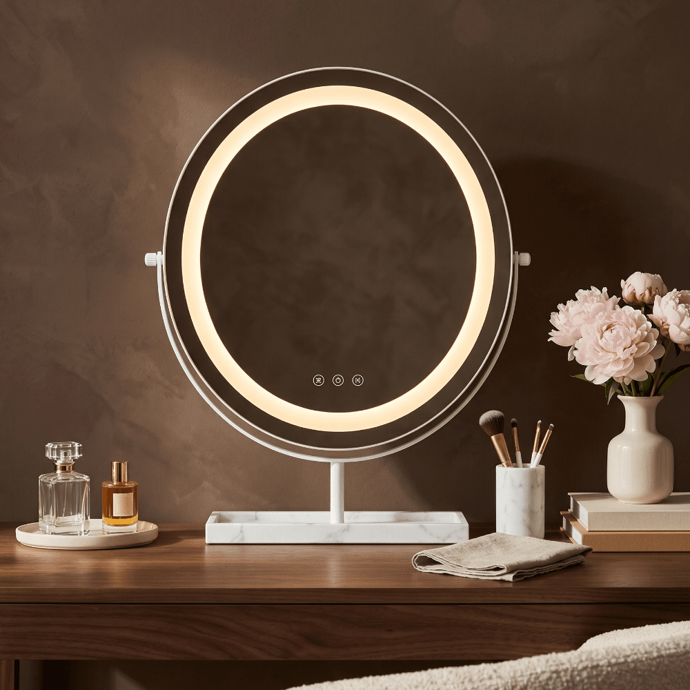 Aurelia LED Vanity Mirror White & Marble | Luxury Home Accessories | Heulog Glow