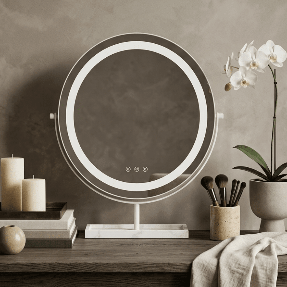 Aurelia LED Vanity Mirror White & Marble | Luxury Home Accessories | Heulog Glow