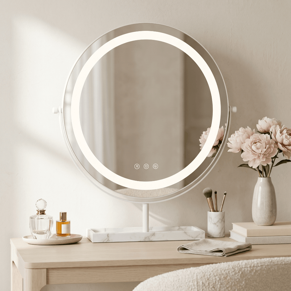 Aurelia LED Vanity Mirror White & Marble | Luxury Home Accessories | Heulog Glow