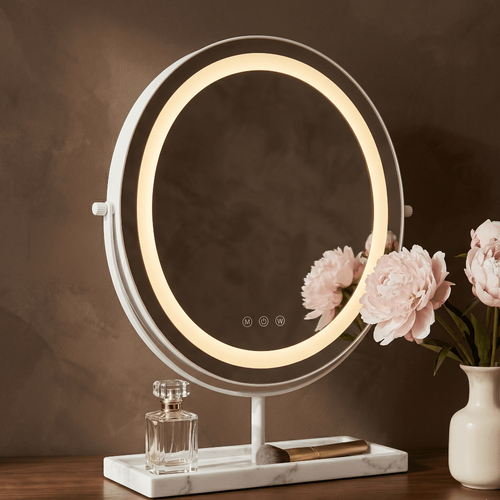 Aurelia LED Vanity Mirror White & Marble | Luxury Home Accessories | Heulog Glow