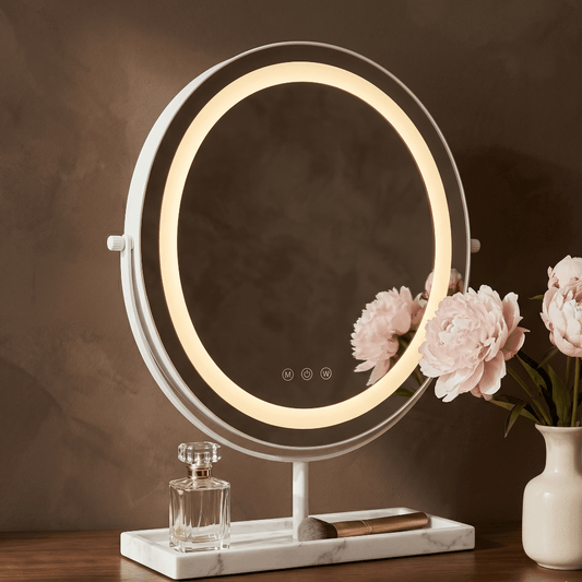 Aurelia LED Vanity Mirror White & Marble | Luxury Home Accessories | Heulog Glow