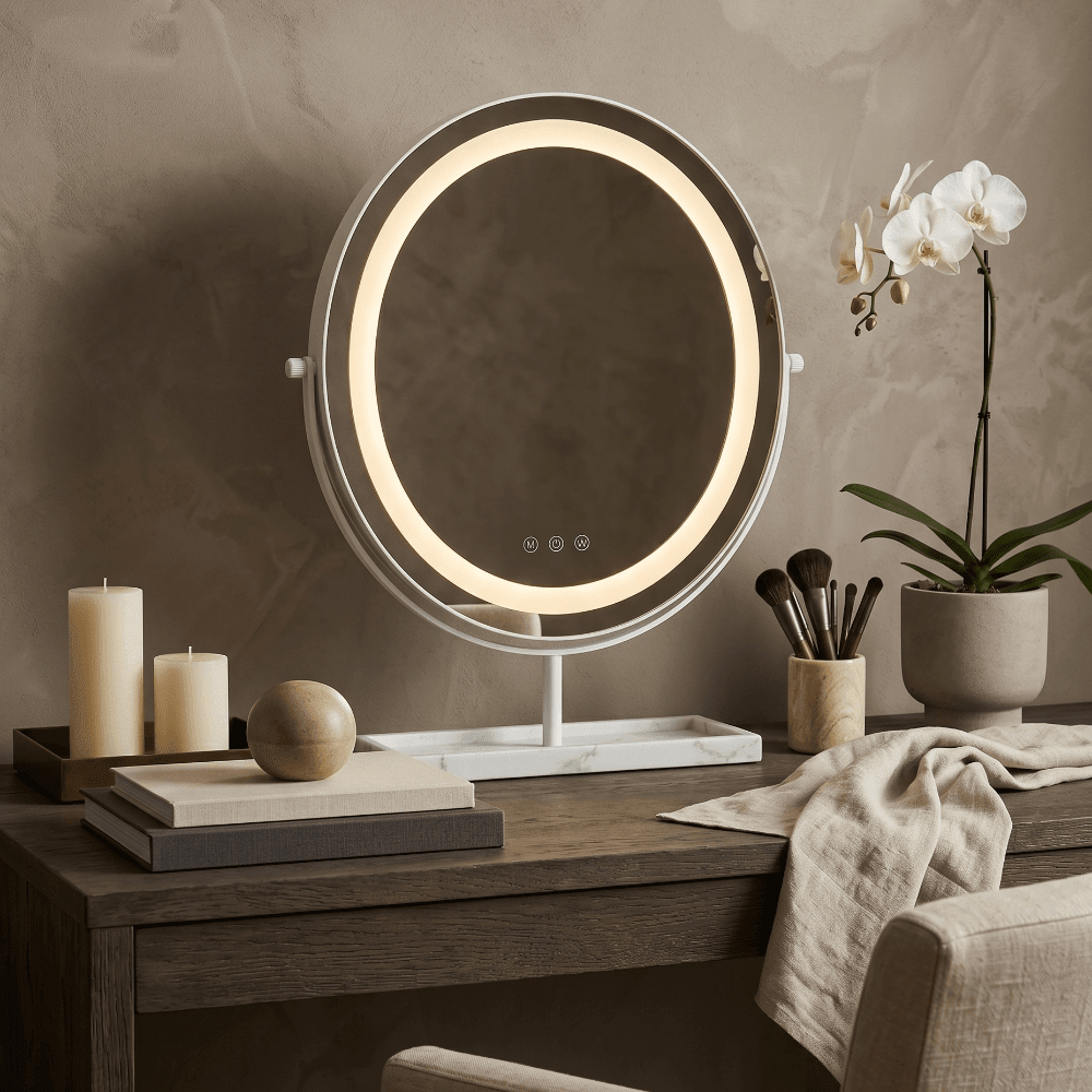 Aurelia LED Vanity Mirror White & Marble | Luxury Home Accessories | Heulog Glow