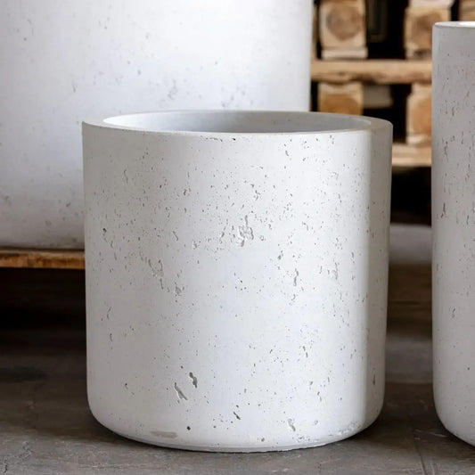 Aurella | White Mist – 30cm Medium Concrete Cylinder Planter – 13L Round Plant Pot
