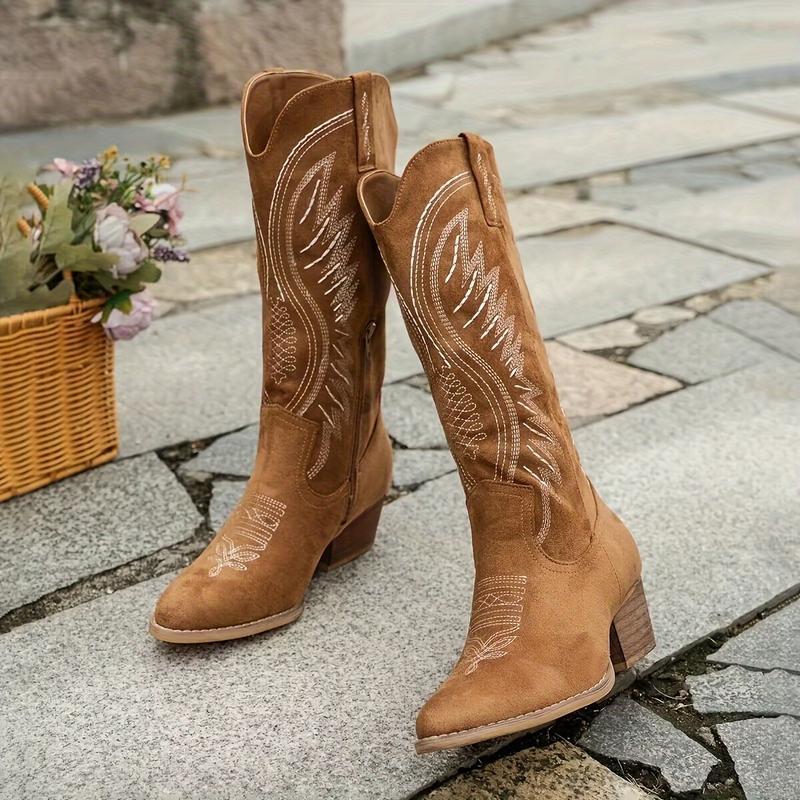 Autumn And Winter New Large Retro Embroidered V-neck Thick Heel Middle Tube Martin Boots | Luxury Home Accessories | Heulog Glow