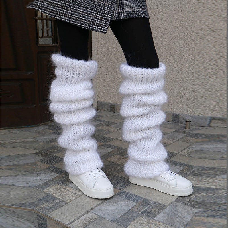 Autumn And Winter New Solid Color Mohair Long Tube Pile Style Foot Women's Fashion Casual Knitted Bunching Socks | Luxury Home Accessories | Heulog Glow