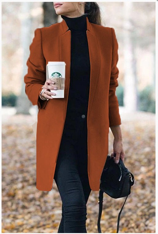 Autumn And Winter New Style European And American Fashion Solid Color Stand-Up Collar Woolen Blazer | Luxury Home Accessories | Heulog Glow