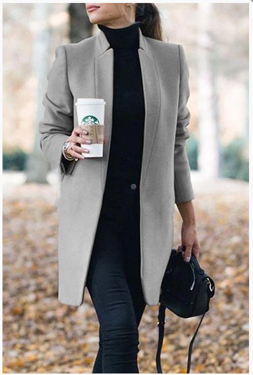 Autumn And Winter New Style European And American Fashion Solid Color Stand-Up Collar Woolen Blazer | Luxury Home Accessories | Heulog Glow
