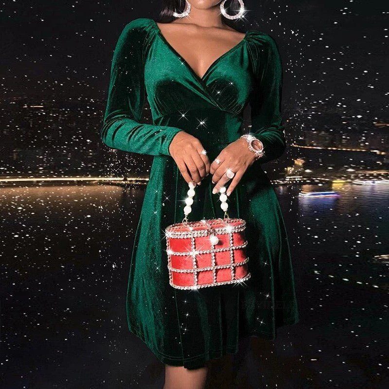 Autumn Festival Christmas Long Sleeve V-neck Dress | Luxury Home Accessories | Heulog Glow