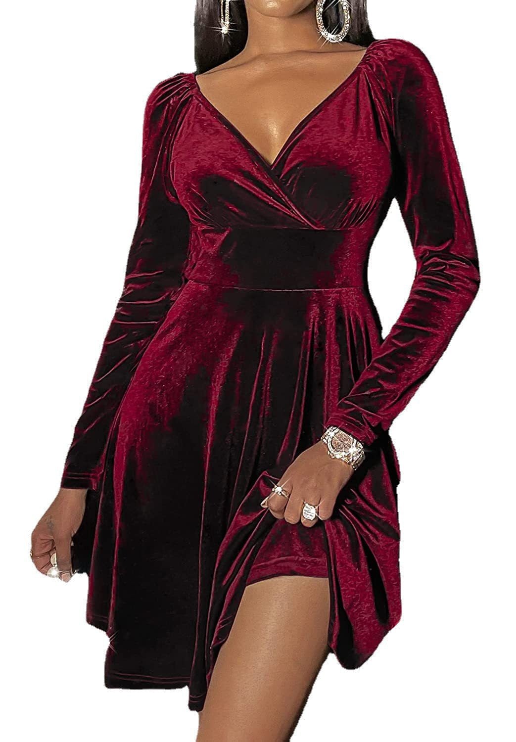 Autumn Festival Christmas Long Sleeve V-neck Dress | Luxury Home Accessories | Heulog Glow